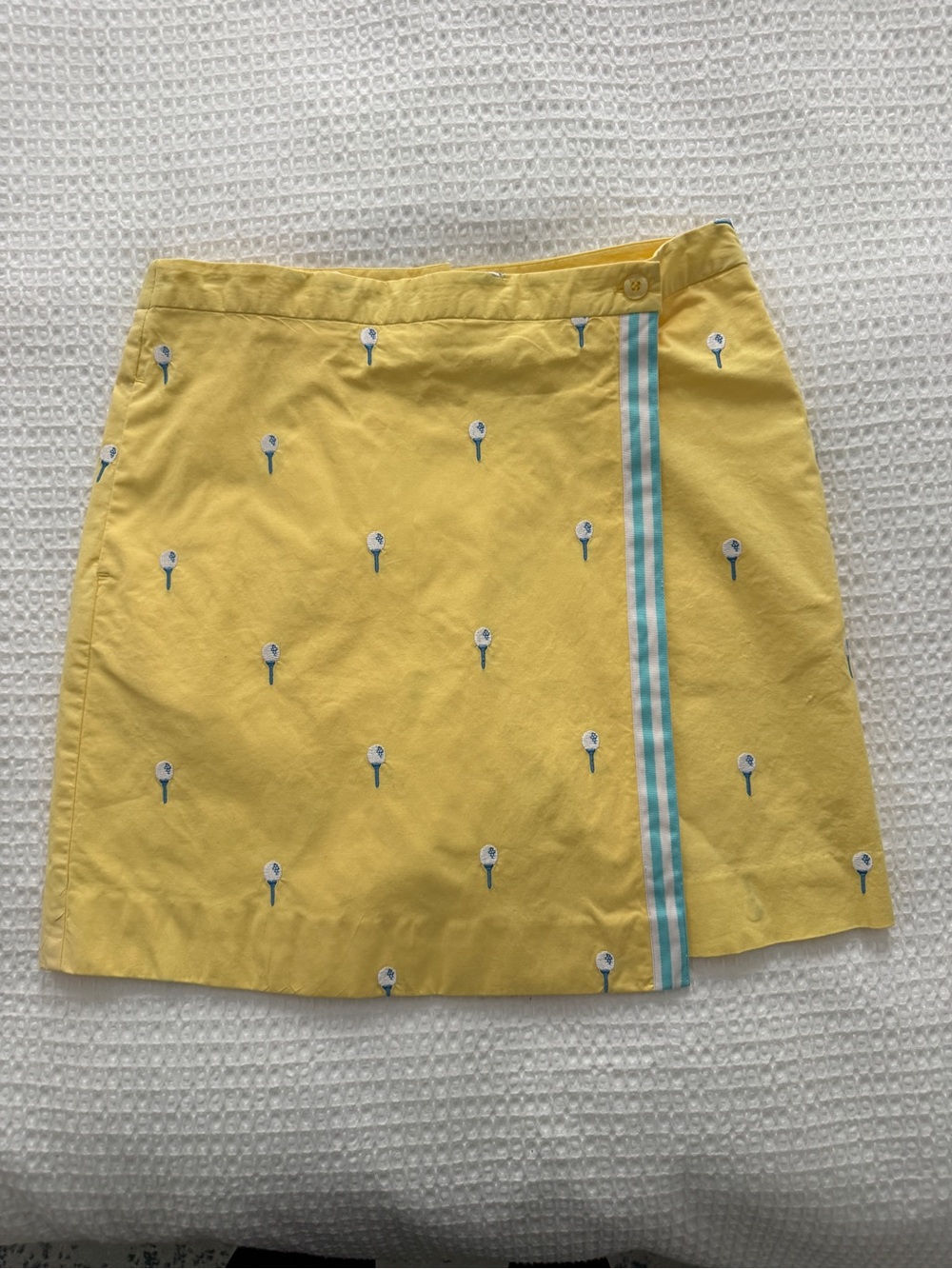 Lilly Pulitzer Yellow Mini Skirt with Aqua Stripe Detail
